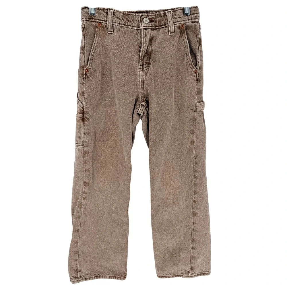 Old Navy 2024 Boys Baggy Carpenter Jeans Built In Tough Light Brown Wash Size 10